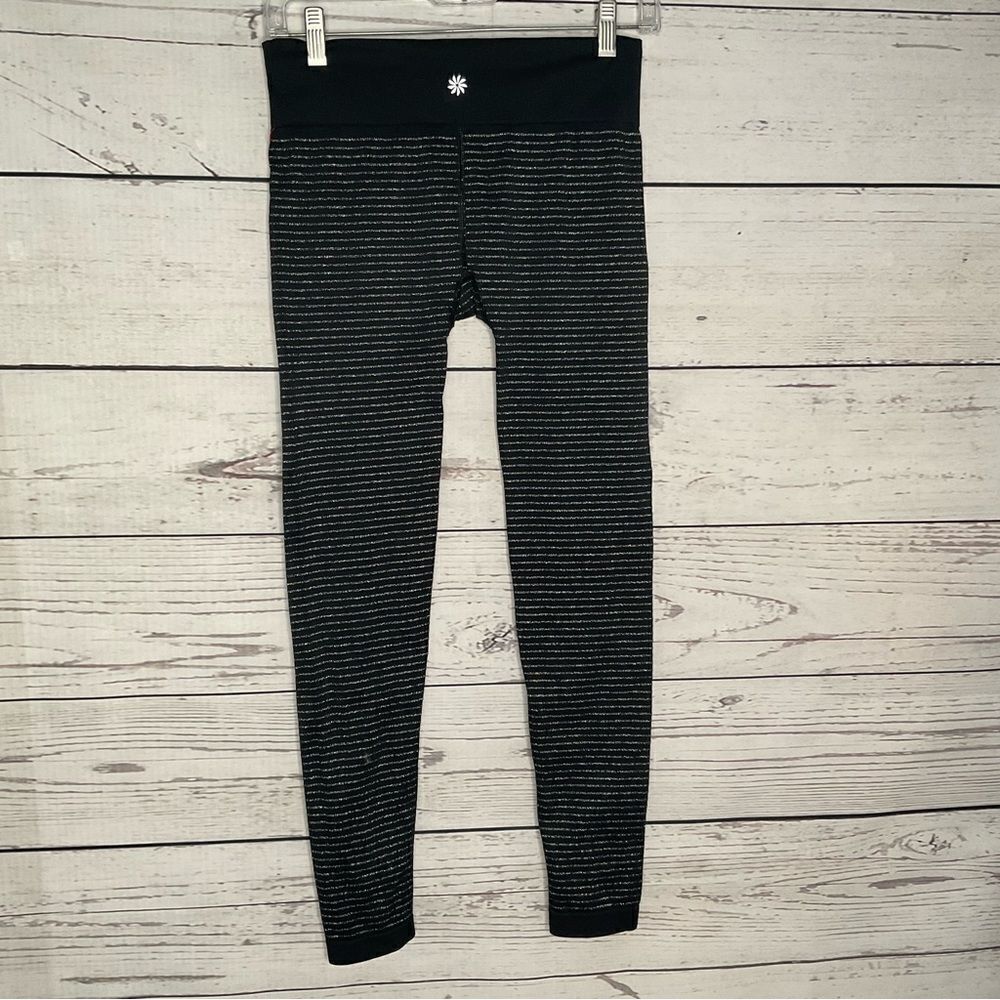 Athleta Shimmer Stripe Tight Leggings Black Silver‎ - Picture 7 of 10